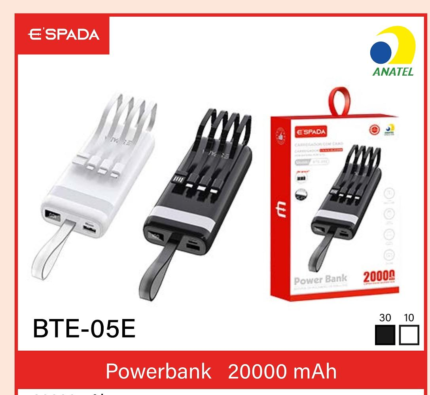 Power Bank 20000 Mah Carregador Portatil Original ESPADA BT05E