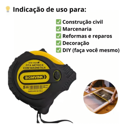 feita metrica com magnetica，Trena De Aço Emborrachada - 5m*25mm ，bomvink-6504