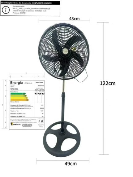 Ventilado COLUNA 5 PAS,ALTURA 122CM  110V