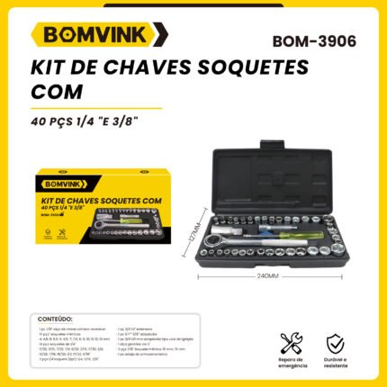 Kit de Chaves Soquetes com 40 Peças - BOM 3906