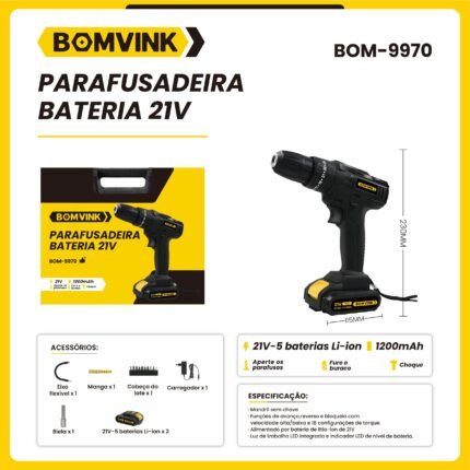 parafusadeira bateria 21v bom-9970