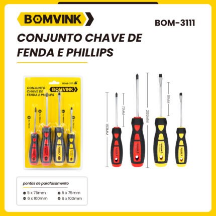 conjunto chave de fenda e phillips kit com 4